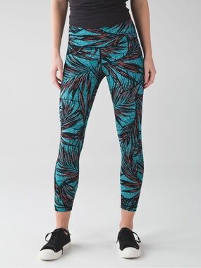LULULEMON Tropical Print Blue High-Waist Active Leggings 12